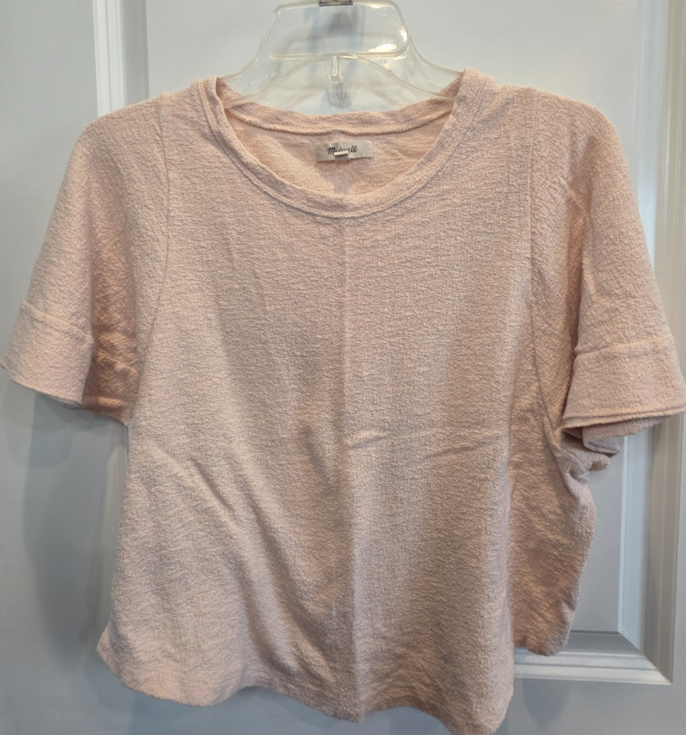 Madewell Top Flutter Sleeve Women's Small Blush Pink 100% Cotton Knit Crewneck